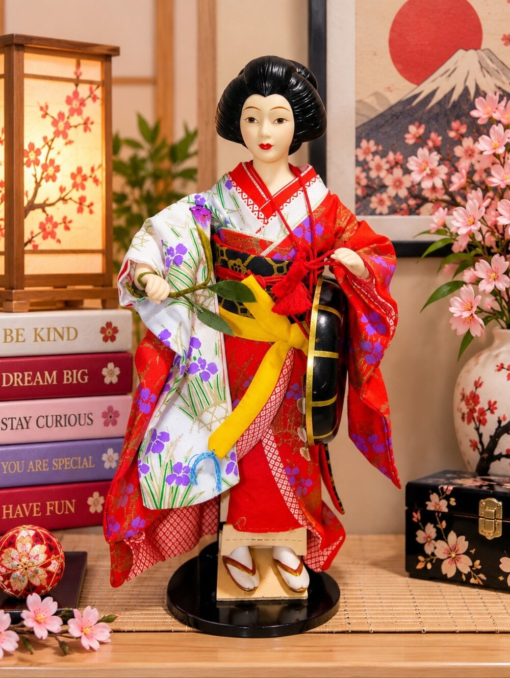Vintage 1990 Avon Masako Japan Porcelain Doll Kimono Drum